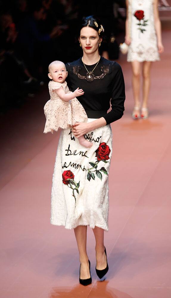 A model wears a creation for Dolce & Gabbana women's Fall-Winter 2015-16 collection, part of the Milan Fashion Week.