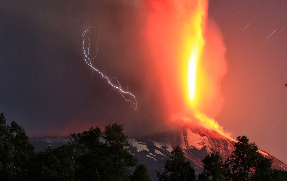 The Villarica volcano erupts near Pucon, Chile.