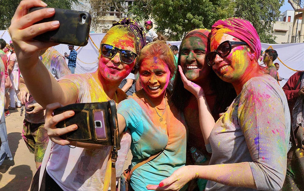Foreigners celebrate Holi in Jaipur.