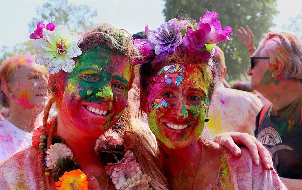 Foreigners celebrate Holi in Jaipur.