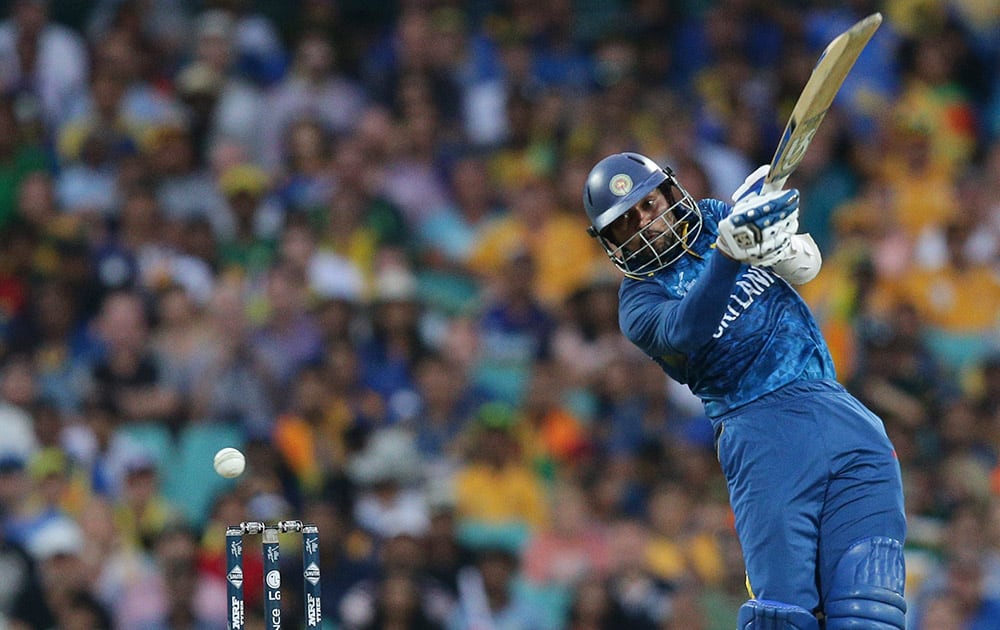 Sri Lanka’s Tillekaratne Dilshan bats during their Cricket World Cup Pool A match against Australia in Sydney, Australia.