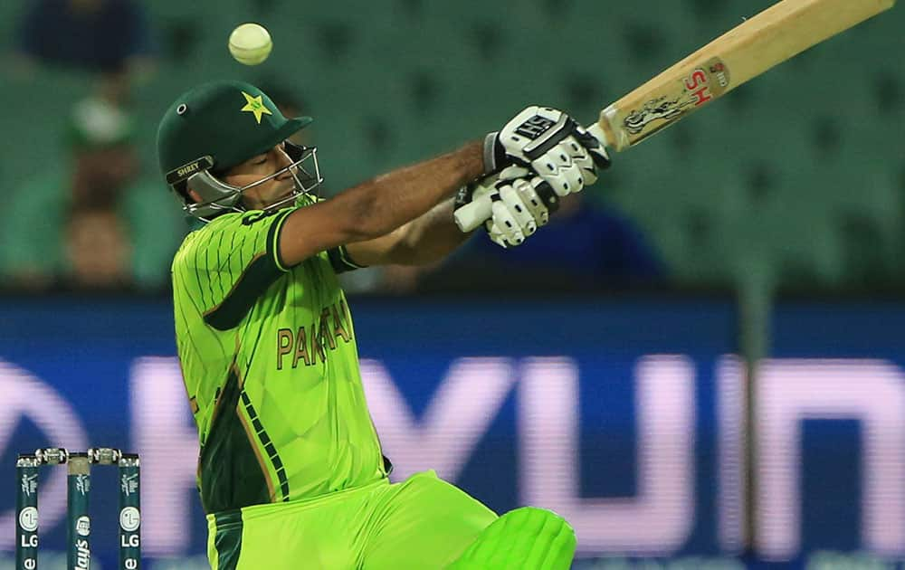 Pakistan’s Sarfraz Ahmed, bats during their Cricket World Cup Pool B match against Ireland in Adelaide, Australia.