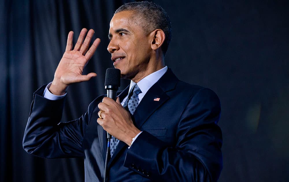 President Barack Obama speaks about the economy and the middle class, at the City Club of Cleveland in Cleveland. 