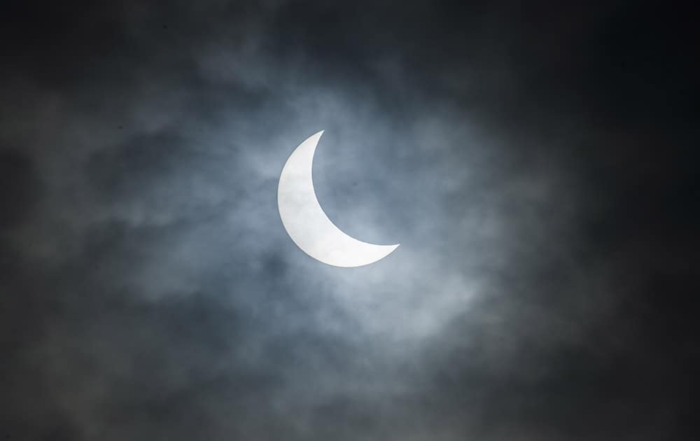 The solar eclipse as it appeared over the isle of Moen in Southeast Denmark.