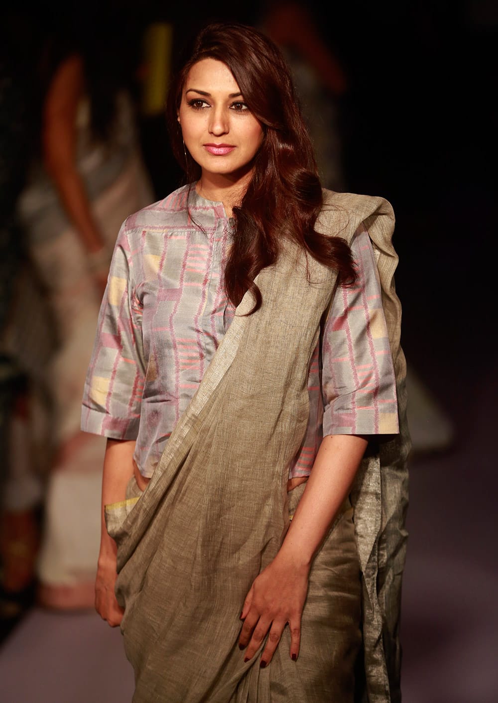 Sonali Bendre poses for photographs during the Lakme Fashion Week Summer Resort 2015 in Mumbai.