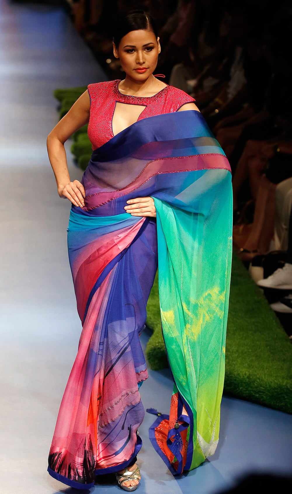 A model walks the ramp during the Satya Paul by Gauri Khan show at the Lakme Fashion Week Summer Resort 2015 in Mumbai.