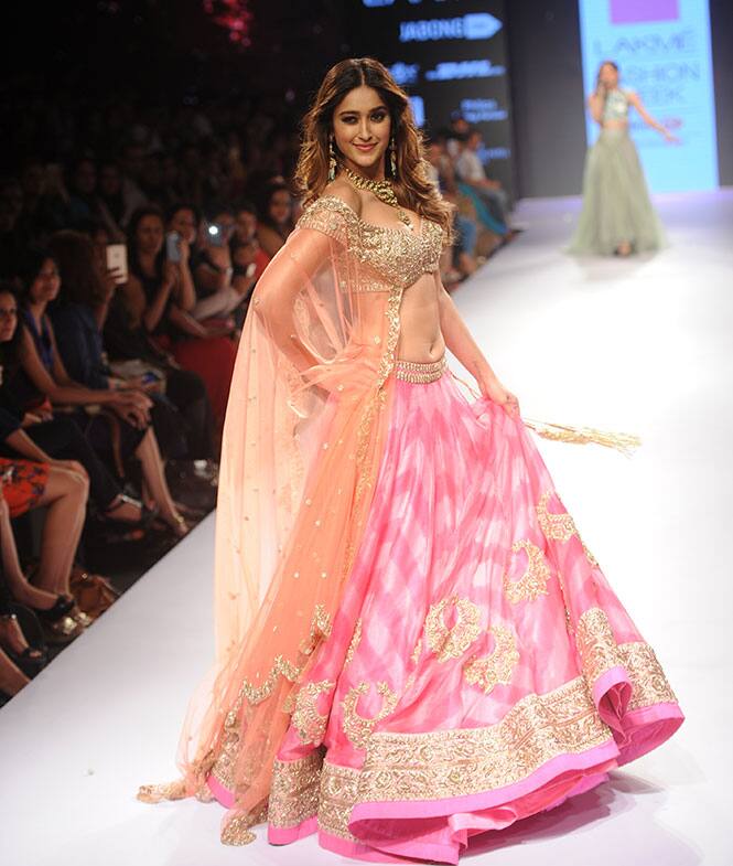 Ileana DCruz walks the ramp displaying outfits by fashion designer Anushree Reddy at the Lakme Fashion Week Summer Resort 2015 in Mumbai. -dna