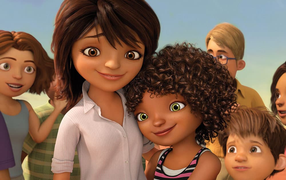 In this image released by DreamWorks Animation, characters Lucy, voiced by Jennifer Lopez, left, and Tip, voiced by Rihanna appear in a scene from the animated film 