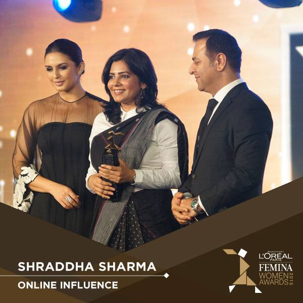 Join us in congratulating our Founder @sharmashradha on winning 'L'oreal Paris Femina Women Awards 2015' #LPFWA2015.  -twitter