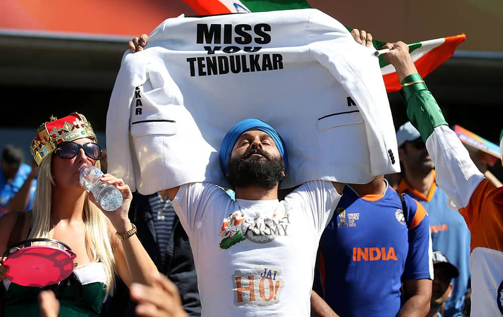 Indian supporter's wait for the start of their Cricket World Cup semifinal against Australia in Sydney, Australia