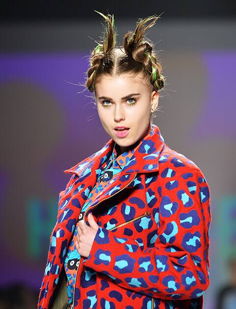 A model walks the runway for the Hayley Elsaesser collection during Toronto fashion week in Toronto.