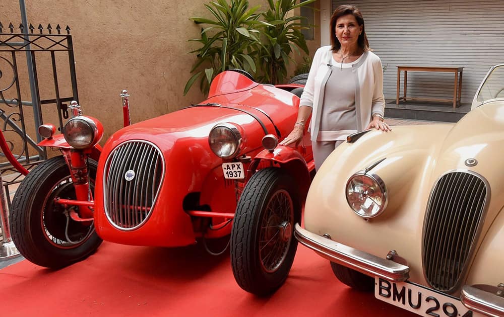 Former French woman driver, Michele Mouton pose during the interaction on contribution of women in world motor-sport, in Mumbai.