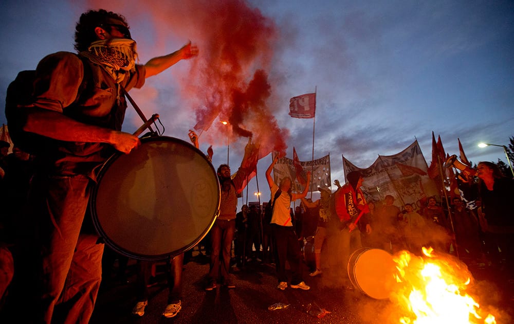 Demonstrators block the Pan-American highway during a transportation strike in Buenos Aires, Argentina.