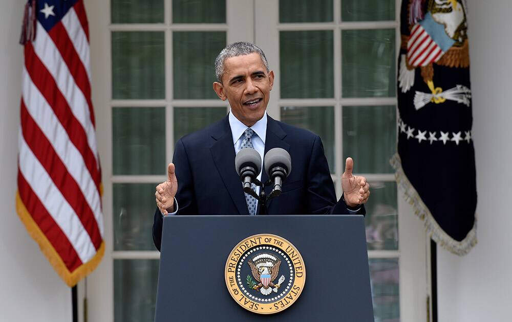 President Barack Obama speaks the Rose Garden of the White House in Washington.