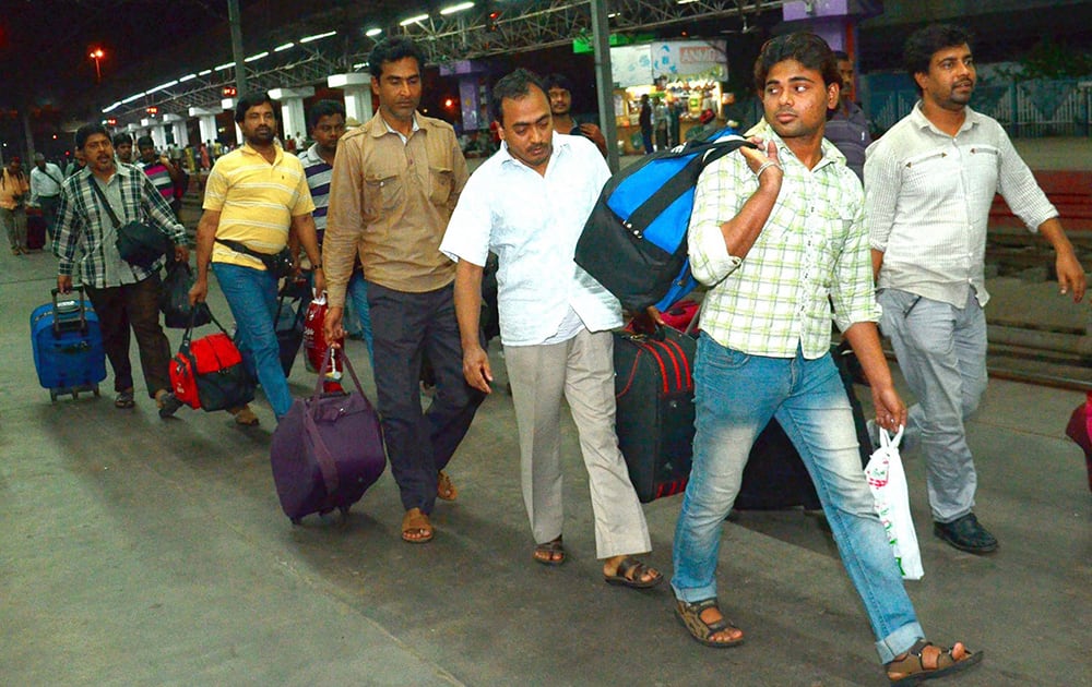 Indian national and residents of Kolkata on their arrival at Howrah Station in Kolkata on Friday after they were evacuated from Al Hudaydah in Yemen.