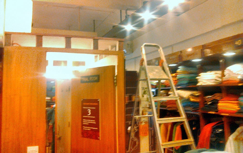The trial room inside a showroom where HRD Mnister Smriti Irani found a camera installed, at Candolim, Goa.