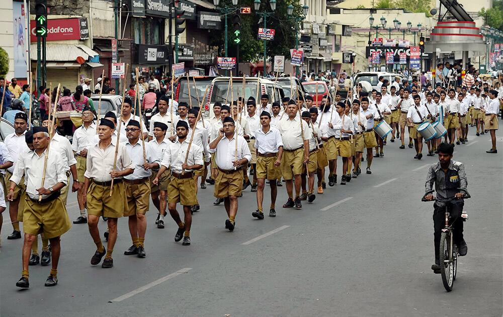 RSS volunteers during Path Sanchalan in Lucknow.