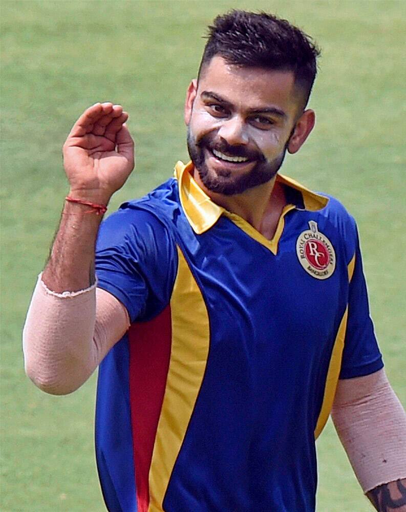 RCB Captain Virat Kohli during a practice session at Eden Garden in Kolkata.