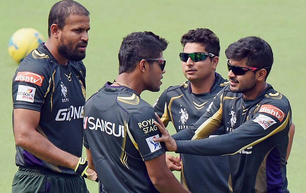 KKR players during a practice session at Eden Garden.