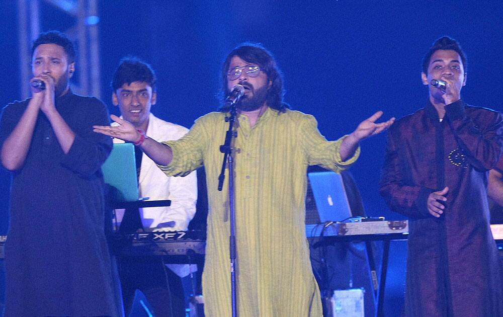 Pritam performs during the Pepsi IPL 2015 opening night event at the Salt Lake Stadium in Kolkata.