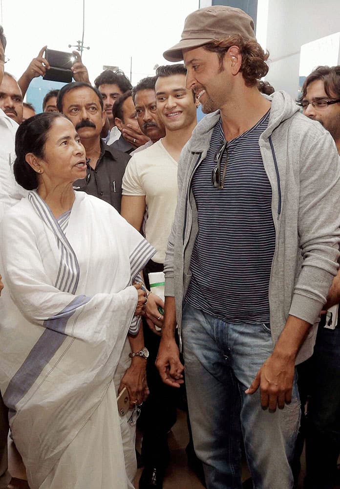 West Bengal Chief Minister Mamata Banerjee with Bollywood actor Hrithik Roshan during a meeting in Chief Minister office in Kolkata.
