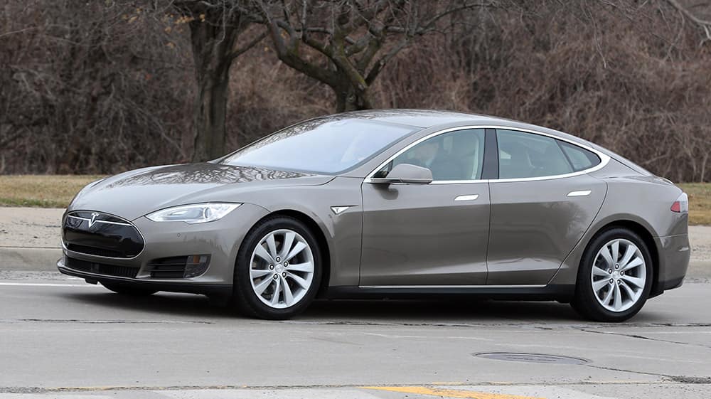 A Tesla Model S 70D is seen during a test drive. Electric car maker Tesla Motors is seeking mainstream luxury buyers by adding all-wheel-drive and more range and power to the base version of its only model.