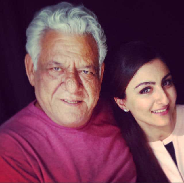 soha ali khan :- On set today with the evergreen and jovial #Om Puri. Bonding over butter chicken .. -twitter