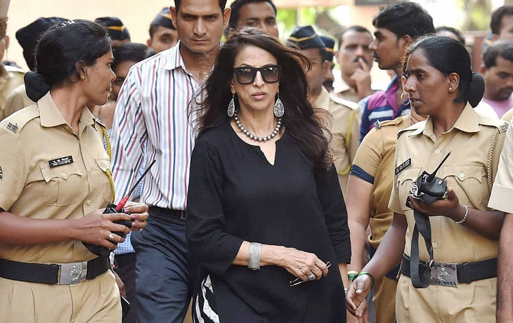 Celebrity writer Shobhaa De with police security after Shiv Sena activists protested outside her residence for her criticism against Maharashtra government’s move of making screening of Maratha films mandatory for multiplexes during prime time, in Mumbai.