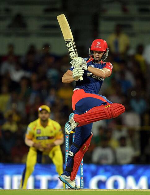 Delhi Daredevils Albie Morkel plays a shot during their IPL-2015 match against Chennai Super Kings at MAC Stadium in Chennai.