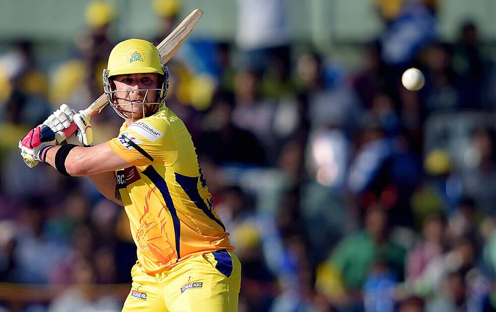 Chennai Super Kings’ opener Brendon McCullum plays shot during their IPL-2015 match against Sunrisers Hyderabad at MAC Stadium in Chennai.