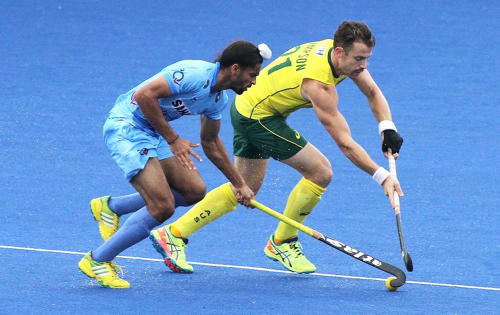 Indian and Australian players in action during the match against Australia at 24th Sultan Azlan Shah Cup 2015 at Ipoh, Malaysia. India won the match.