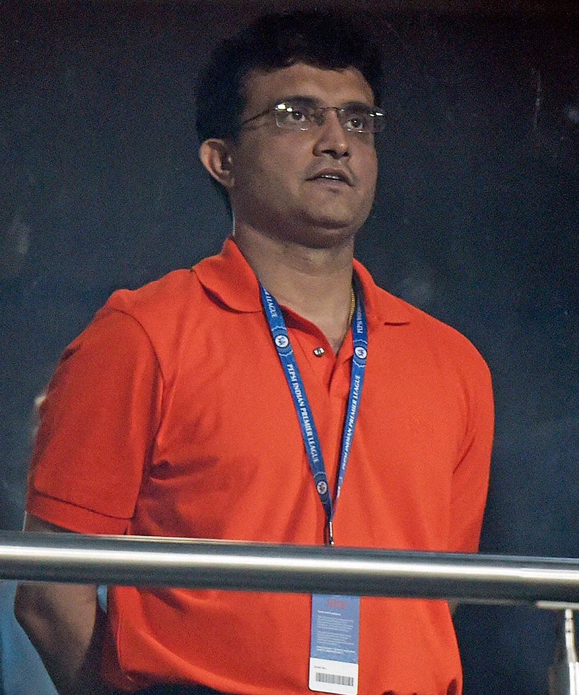 Formar cricketer Sourav Gangully during an IPL-2015 match between RCB and KKR at Eden Garden in Kolkata.