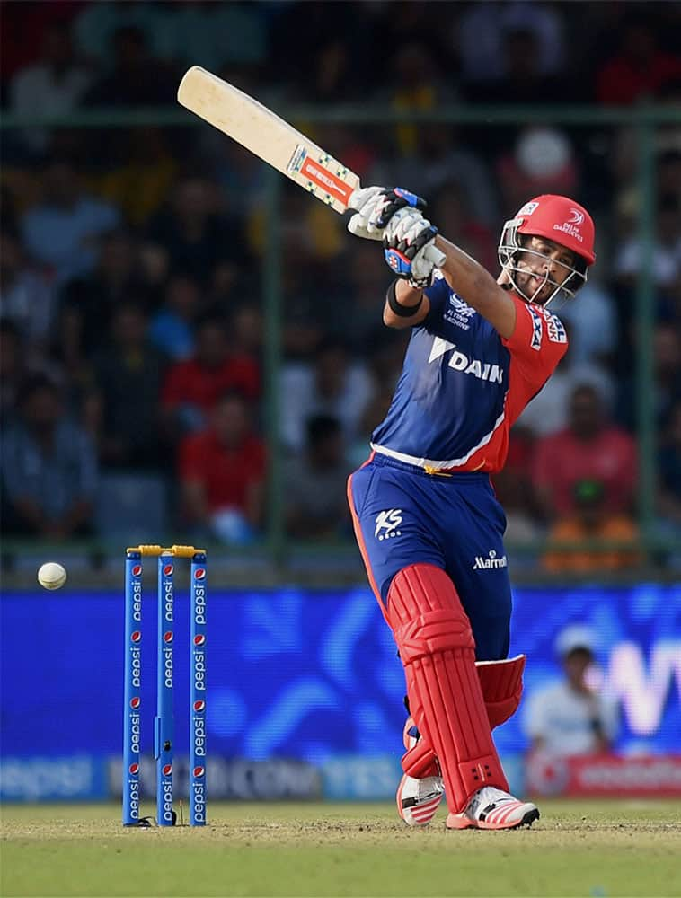 Delhi Daredevils batsman J P Duminy plays a shot during an IPL match against Rajasthan Royals in New Delhi.