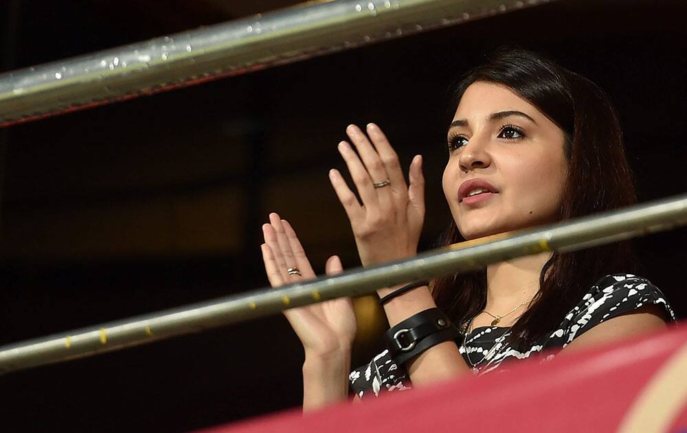 Bollywood actor Anushka Sharma during IPL 8 match between RCB and Sunrisers Hyderabad at Chinnaswamy Stadium in Bengaluru.