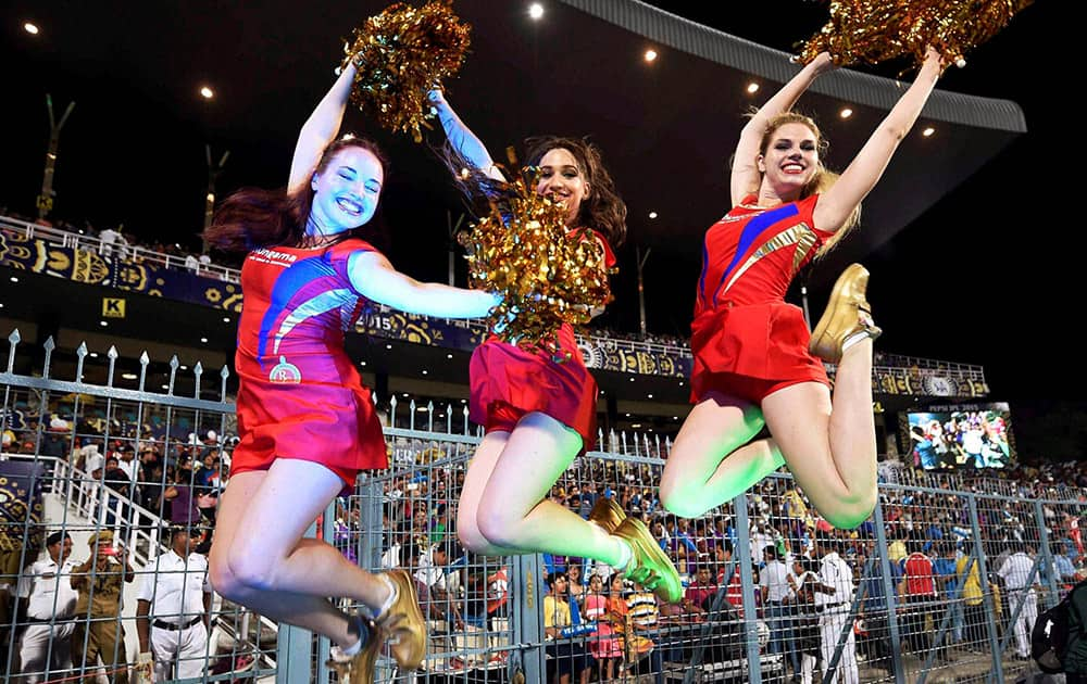 RCB cheergirls perform during IPL match against KKR at Eden Garden in Kolkata.