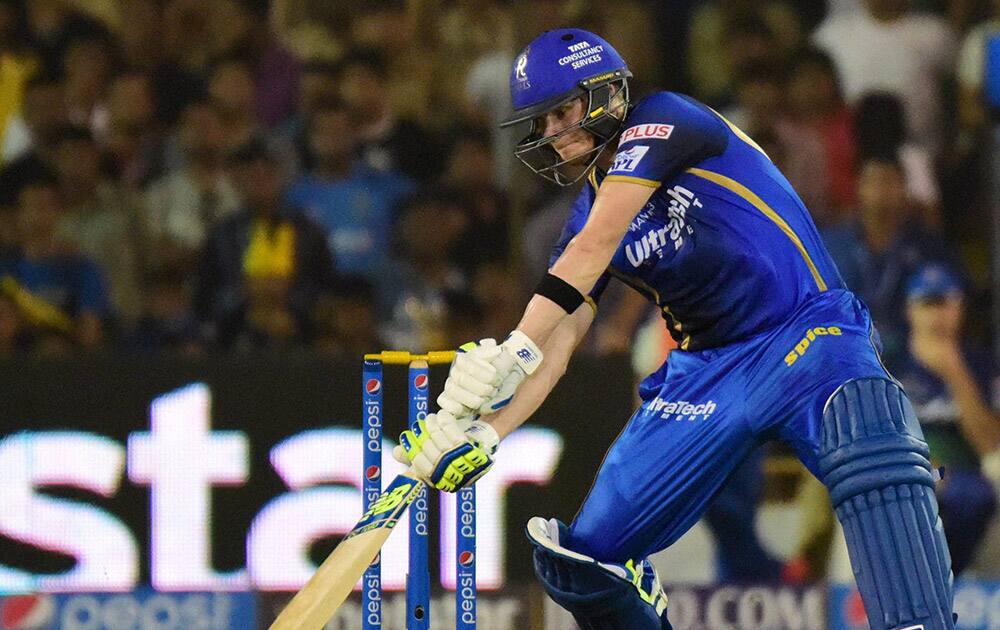 Rajasthan Royals Steven Smith plays a shot against Mumbai Indians during their IPL 2015 at the Sardar Patel Stadium in Ahmedabad.