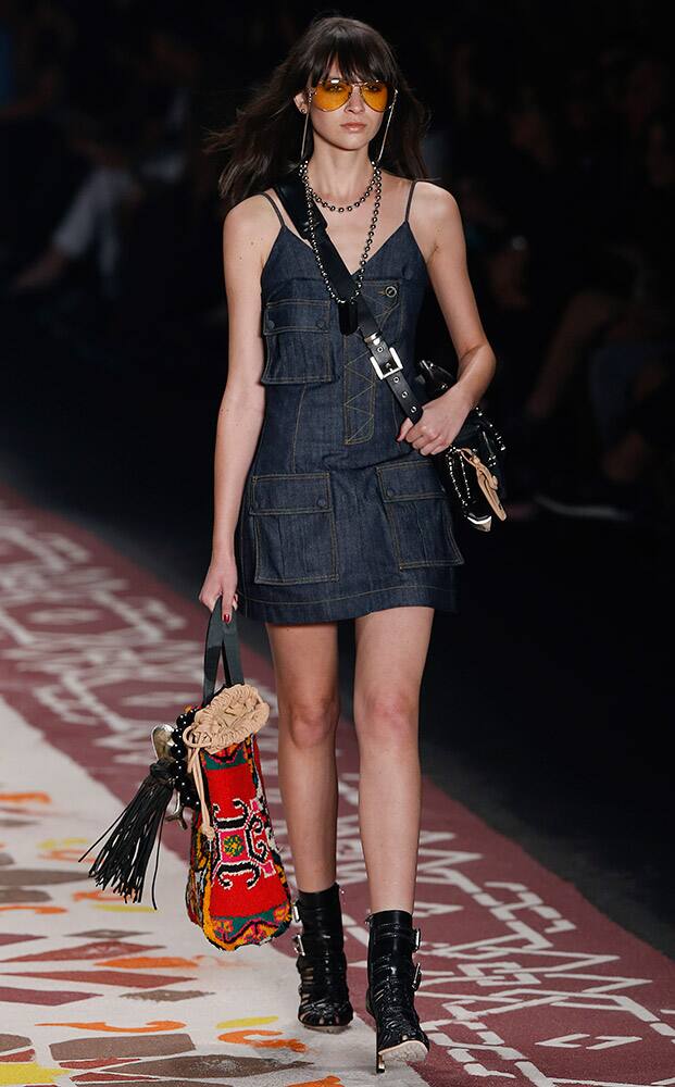 A model wears a creation from Ellus Summer collection during the Sao Paulo Fashion Week in Sao Paulo.