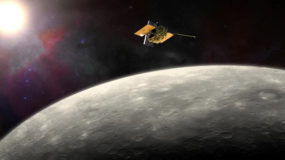 This artist's rendering provided by NASA shows the MErcury Surface, Space ENvironment, GEochemistry, and Ranging (MESSENGER) spacecraft around Mercury. 