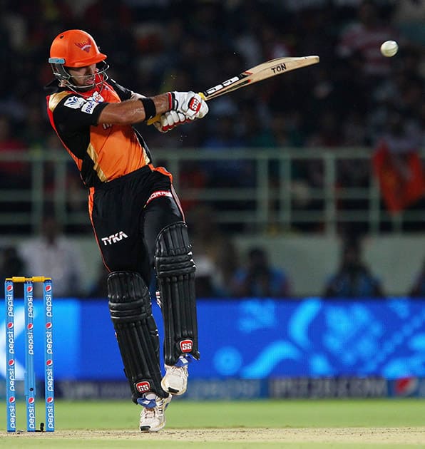 Naman Ojha of the Sunrisers Hyderabad plays a shot during their Pepsi IPL 2015 match against Rajasthan Royals in Visakhapatnam.