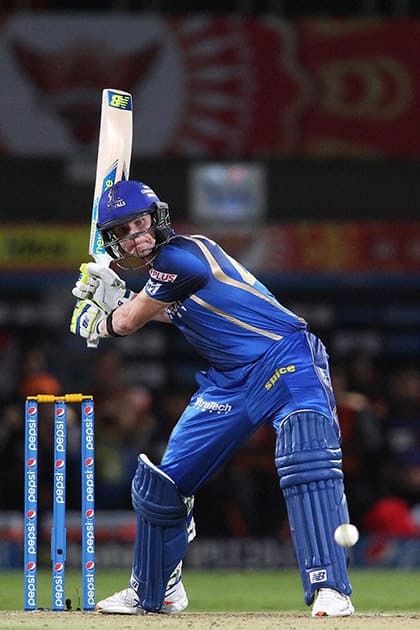 Rajasthan Royals captain Steven Smith plays a shot against Sunrisers Hyderabad during their Pepsi IPL 2015 match in Visakhapatnam.