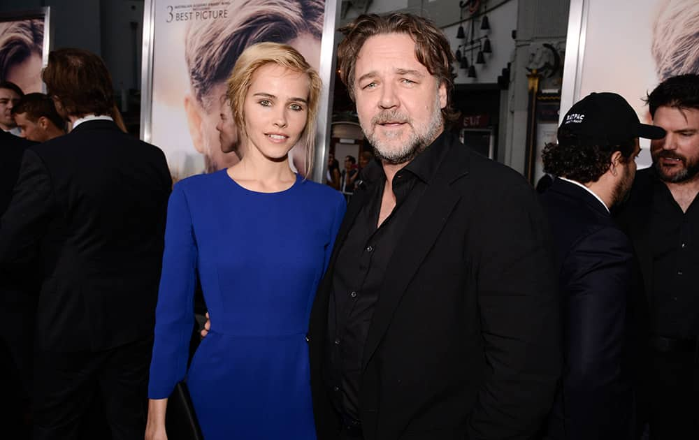 Actor Russell Crowe and actress Isabel Lucas attend the premiere of the feature film 'The Water Diviner' in Los Angeles.