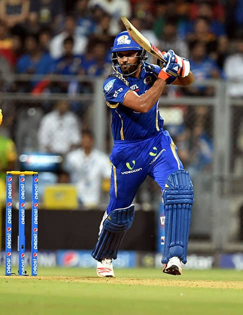 Mumbai Indians batsman Rohit Sharma plays a shot against Chennai Super Kings during a IPL T20 match in Mumbai.