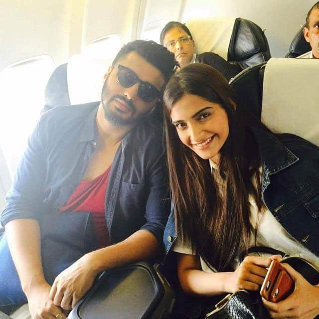 Cousins Arjun and Sonam kapoor spotted on their way to Delhi for Yuva Awards yesterday. -twitter