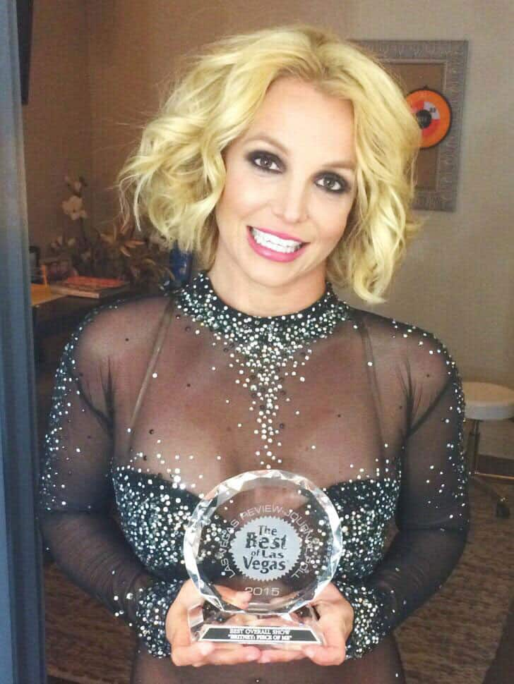 Britney Spears ‏:- Look what I got over the weekend! Thank you @BestOfLasVegas, my dedicated team & POM crew, @phvegas, and all of YOU! -twitter