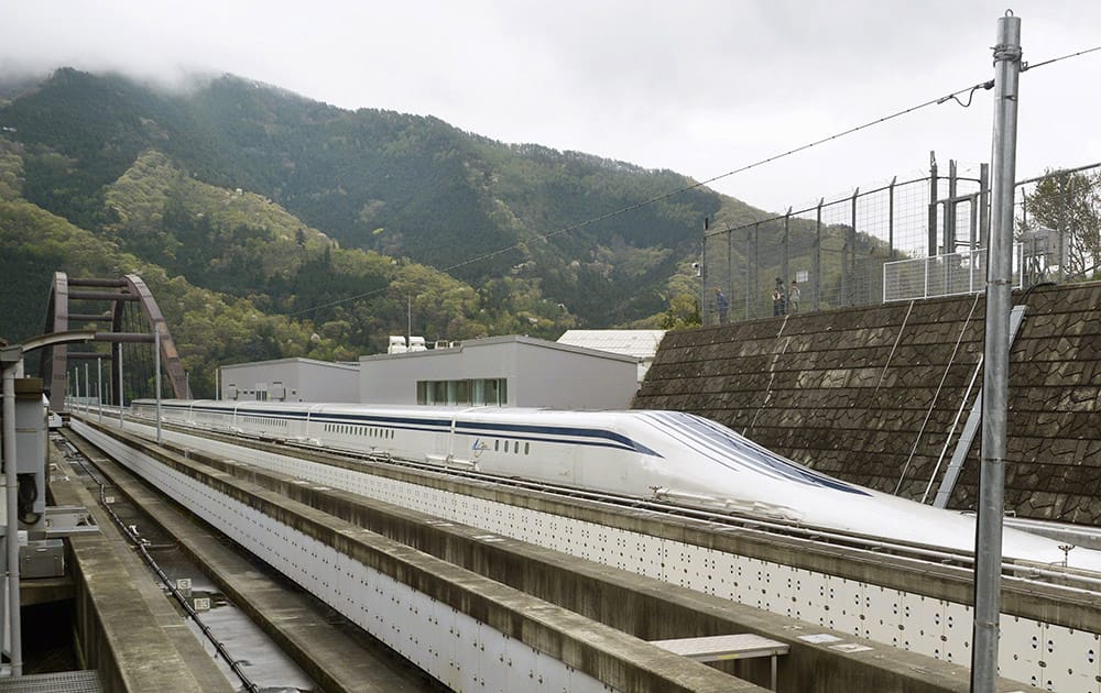 A Japanese maglev train that is the fastest passenger train in the world runs on the Maglev Test Line in Tsuru, about 80 kilometers (50 miles) west of Tokyo. Operator JR Central said the train reached 603 kilometers per hour (375 miles per hour) in the test run on Tuesday, surpassing its previous record of 361 mph (581 kph) set in 2003.