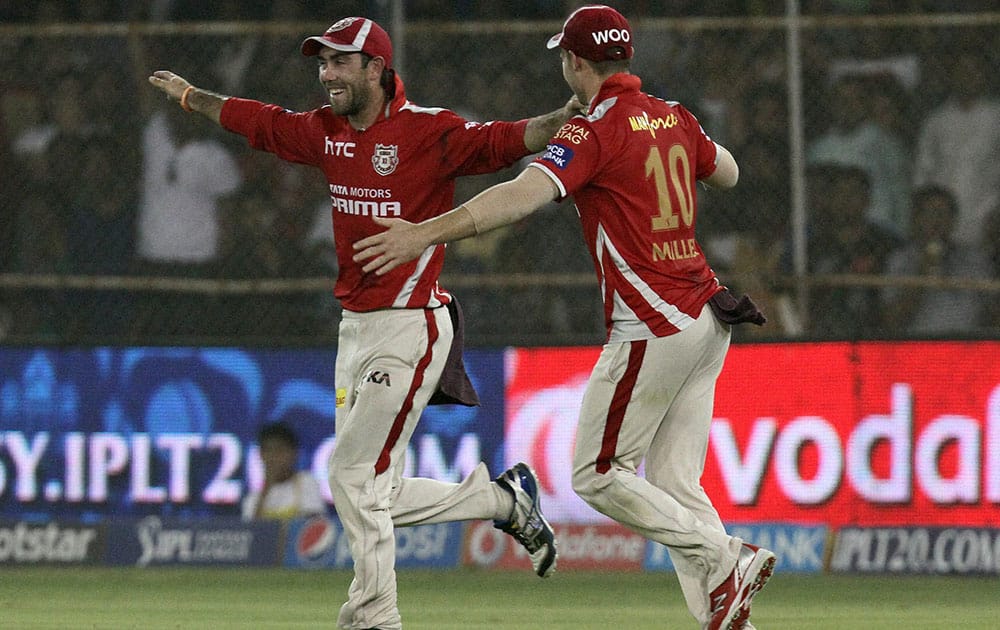 Kings XI Punjab players celebrates a wicket of Steven Smith of Rajasthan Royals during the IPL match against Kings XI Punjab in Ahmedabad.