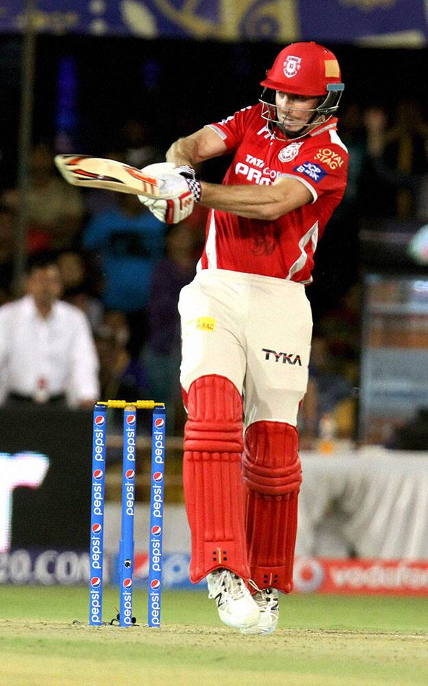 Kings XI Punjab player SE Marsh plays a shot against Rajasthan Royals during the IPL match against Kings XI Punjab in Ahmedabad.