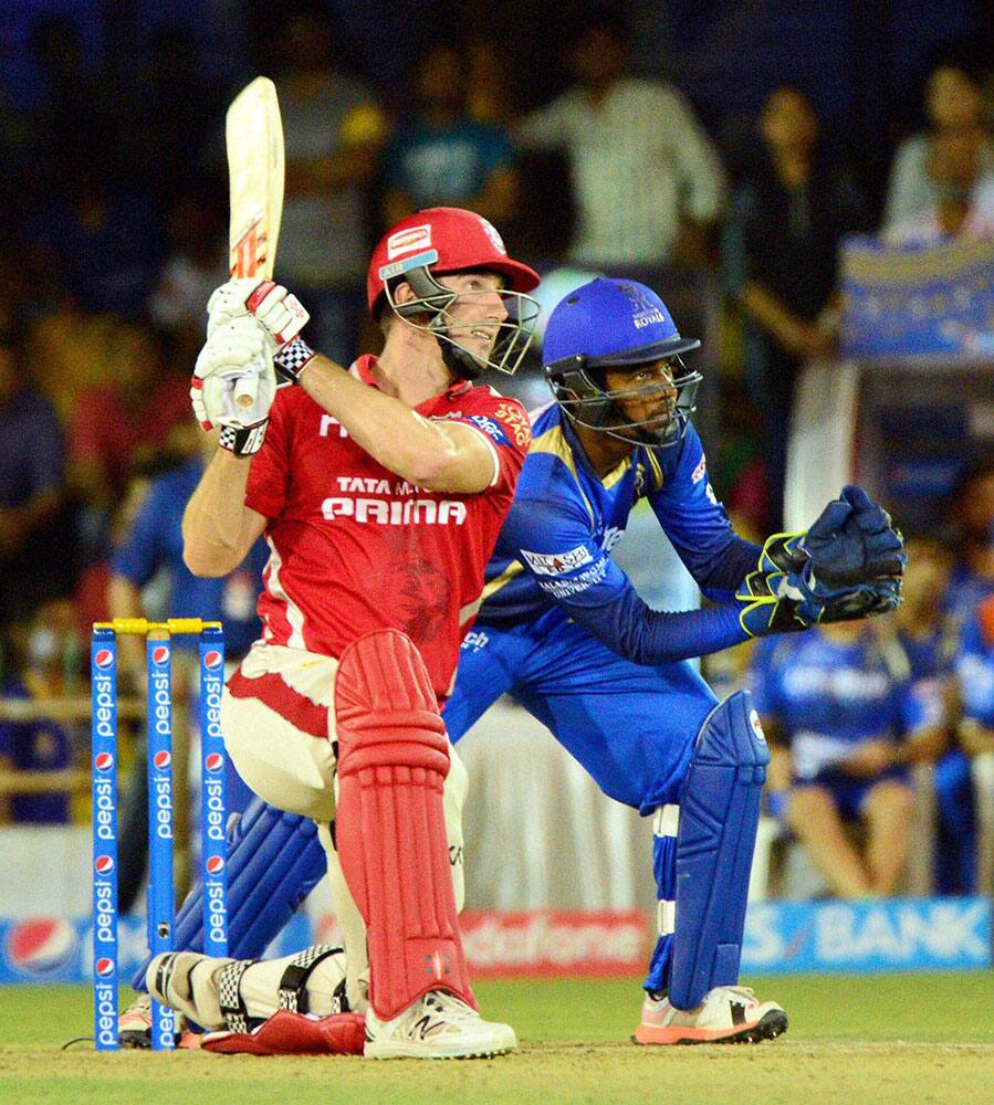 Kings XI Punjab player SE Marsh plays a shot against Rajasthan Royals during the IPL match against Kings XI Punjab in Ahmedabad.