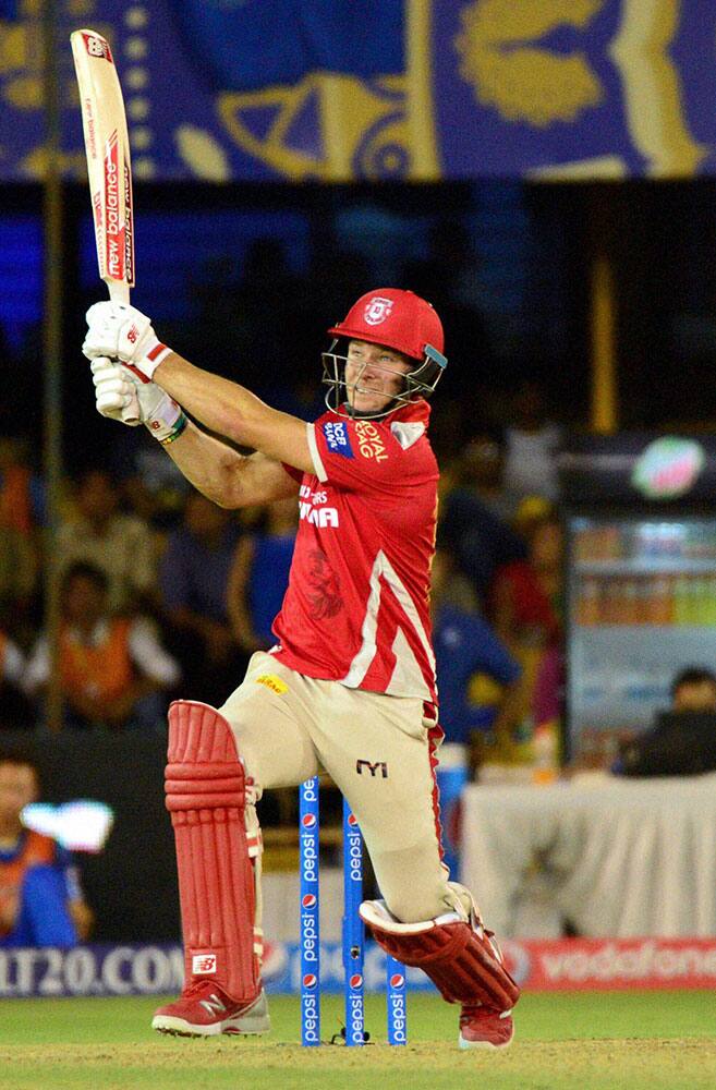 Kings XI Punjab player DA Miller plays a shot against Rajasthan Royals during the IPL match against Kings XI Punjab in Ahmedabad.