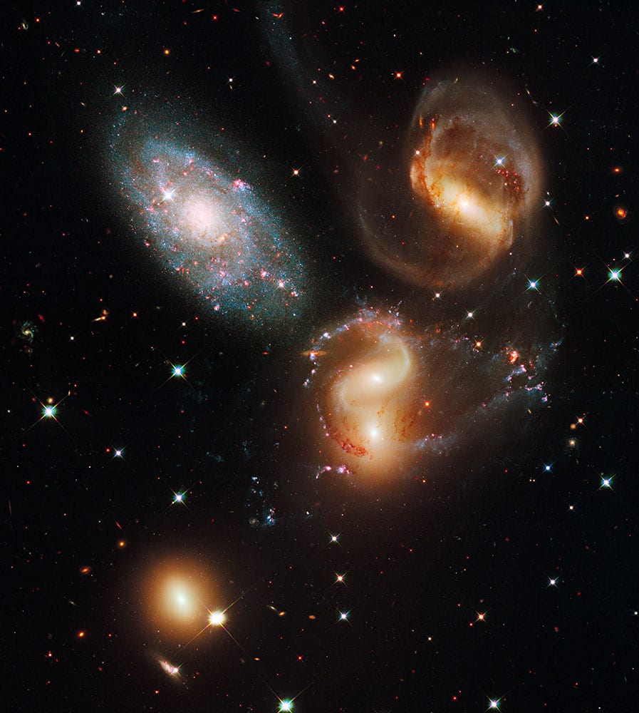 This image made by the NASA/ESA Hubble Space Telescope shows a group of five galaxies known as Stephan's Quintet. The Hubble Space Telescope, one of NASA'S crowning glories, marks its 25th anniversary on Friday, April 24, 2015.